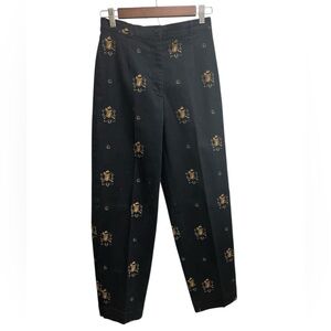 VTG Talbots Stretch Petite Velvet Equestrian Horse Print Trousers Pants SZ 4P